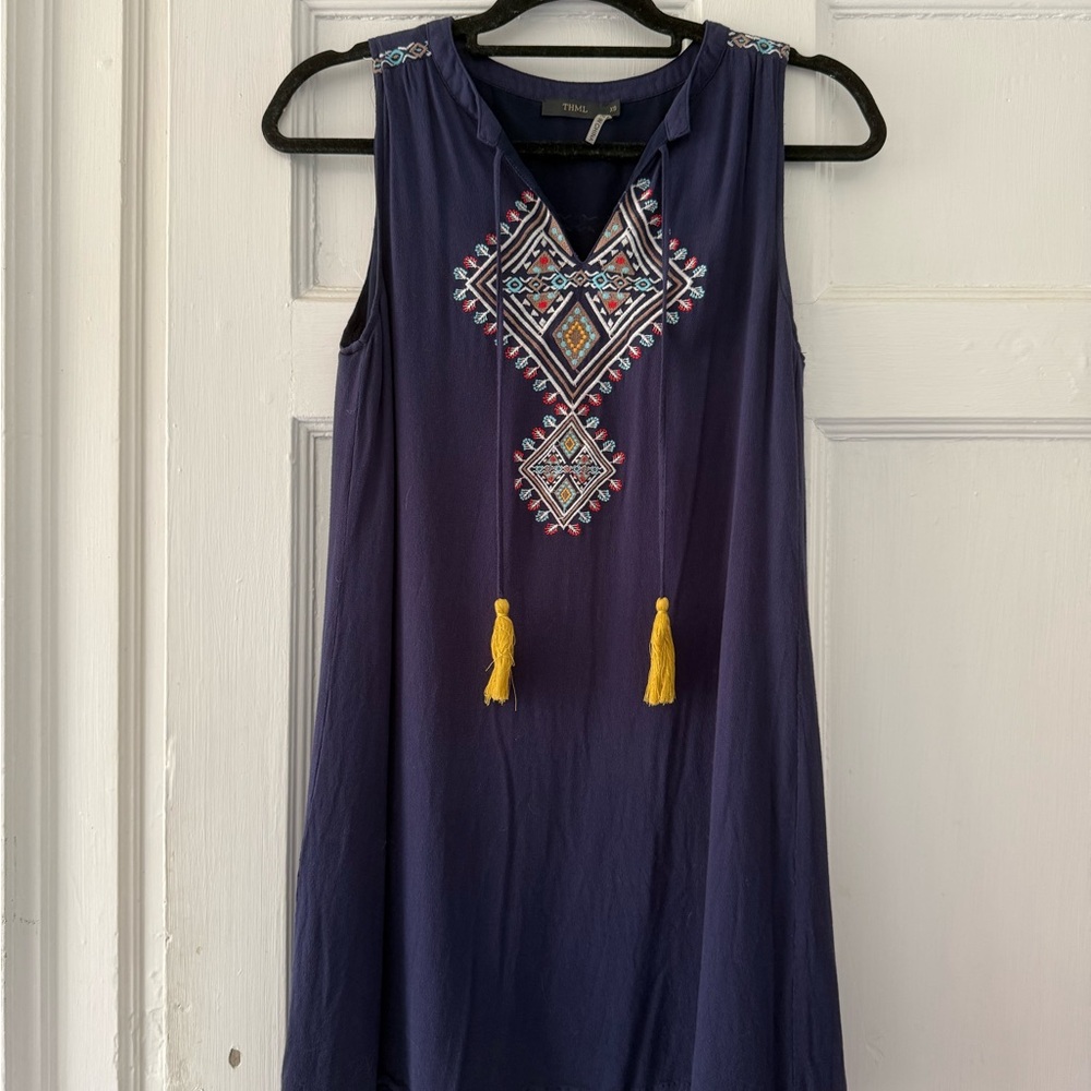 Embroidered Sleeveless Dress with Tassels